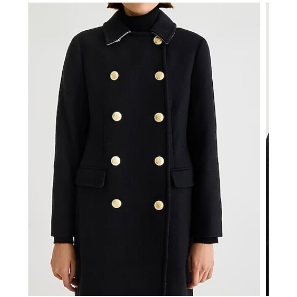 J. Crew Black Double-Breasted Coat with Gold Buttons - Picture 2 of 10